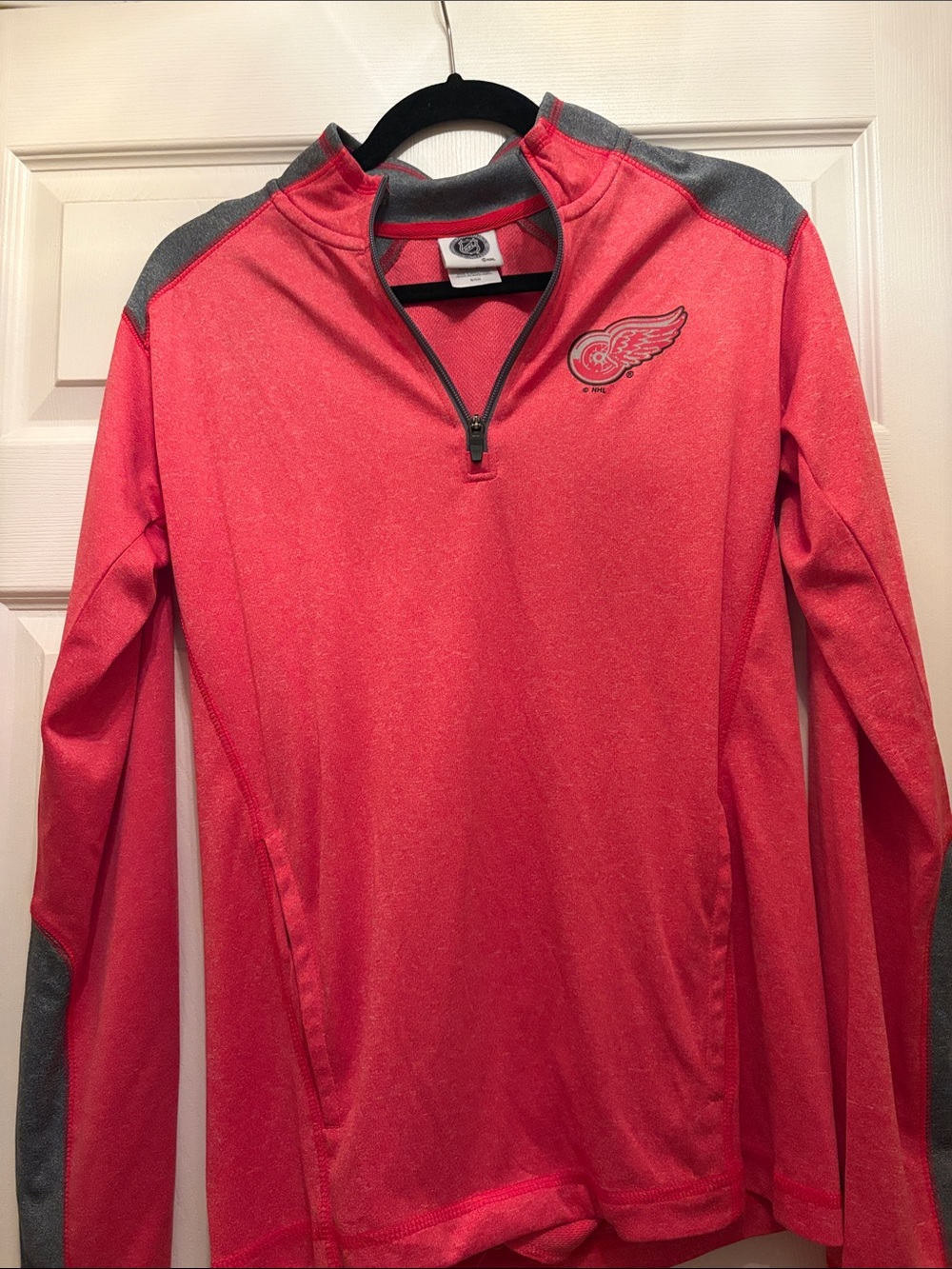 NHL Women's Red Quarter-Zip Pullover with Gray Accents